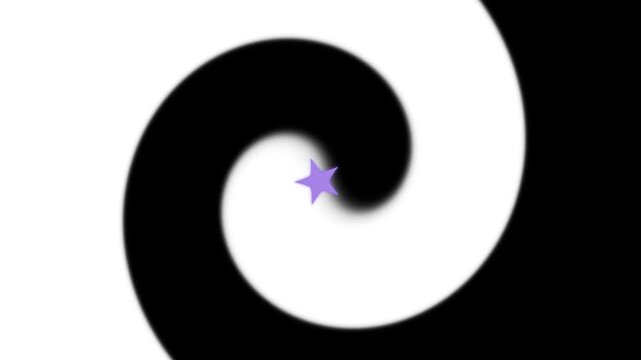 Animated 4K UHD Hypnotic Black and White Spiral Transition Loop, Dynamic Psychedelic Vortex Screen Element with Purple Star