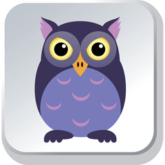 Adorable Cartoon Owl With Big Yellow Eyes Purple Body and Pink Accents on a Transparent Background