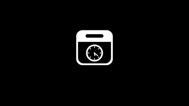 white calendar icon with a clock symbol on a black background time