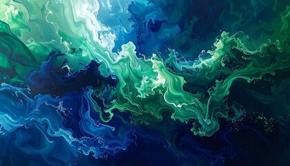 Abstract Fluid Art - A Mesmerizing Dance of Blue and Green Hues.