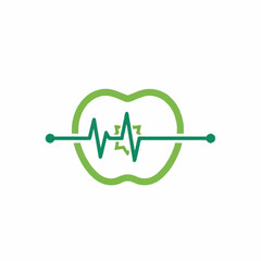 Green Apple Heartbeat Pulse Line Logo Design.