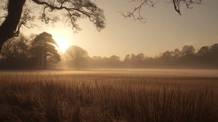 Misty Sunrise Over Golden Field