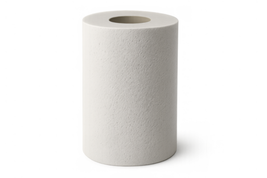 White paper towel roll on a transparent background for kitchen cleaning, household tasks, and hygiene