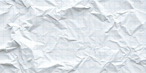 Obraz premium Wrinkled white gridded math paper texture, showing creases and folds, template, worksheet