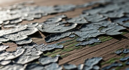 Weathered wood texture with peeling paint creating a unique abstract design, perfect for backgrounds and artistic projects