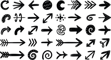Hand Drawn Arrow Vector Set, Doodle Direction Icons Collection