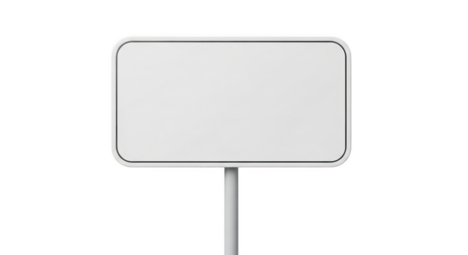 Blank white square sign on a pole isolated on transparent background