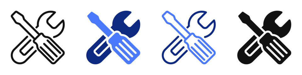 Vector icon or logo of wrench and screwdriver related to application settings and preferences setup, repair service, construction industry. Symbol for website or app UI, logo design, illustration