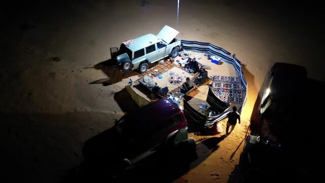 Aerial View of Night Desert Camp in Nafud Al Khuttah, Hail Saudi Arabia