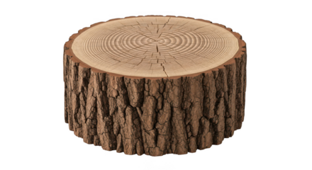 Rustic wooden tree stump isolated on transparent background