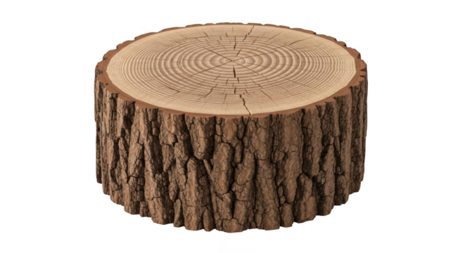 Rustic wooden tree stump isolated on transparent background