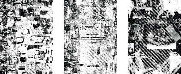 Fototapeta premium Set of Intersected and merged grunge transparent texture vector overlay with rough halftone noise for modern design, posters and digital layouts. Combined and mixed layered background for design.