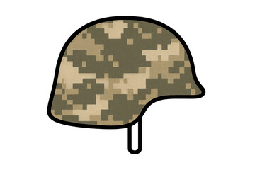 Obraz premium Military helmet with digital camouflage pattern portraying army protection and defense, transparent background