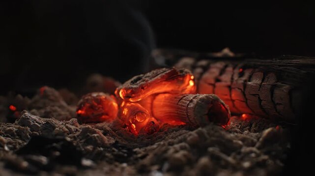 Red ember coal, burning fire texture macro