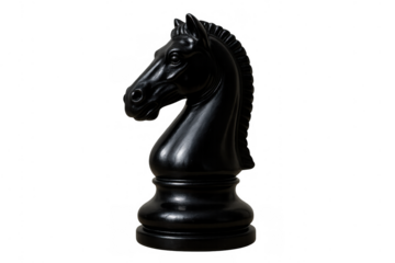 Black knight chess piece standing on a transparent background, representing strategy, intelligence, and business tactics