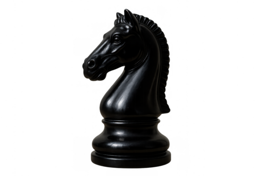 Black knight chess piece standing on a transparent background, representing strategy, intelligence, and business tactics