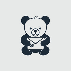 Obraz premium Illustration of a bear holding an envelope, cartoon style, on a light gray background.