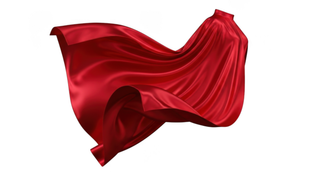 Flowing red silk fabric draped and waving isolated on transparent background