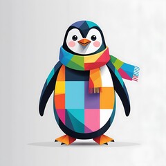 Cute geometric penguin with colorful scarf, soft gradients.