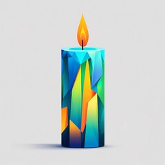 Colorful geometric holiday candle with bright flame.