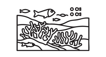 coral reef marine ecosystem outline icon vector
