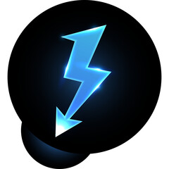 Bright Blue Lightning Bolt Icon with Sharp Angles on a Dark Circular Background Symbolizing Electricity and Energy on a Transparent PNG