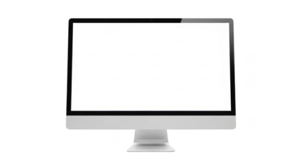 Modern computer monitor displaying a blank white screen isolated on transparent background