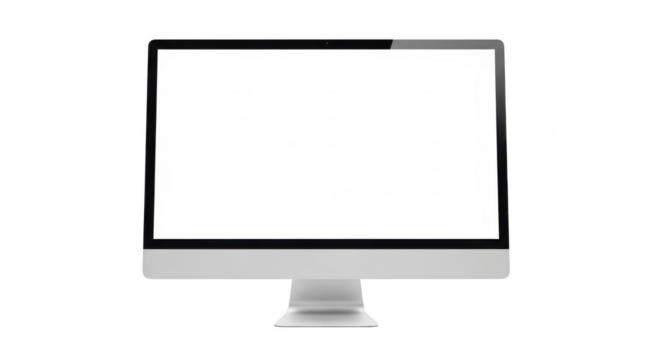 Modern computer monitor displaying a blank white screen isolated on transparent background