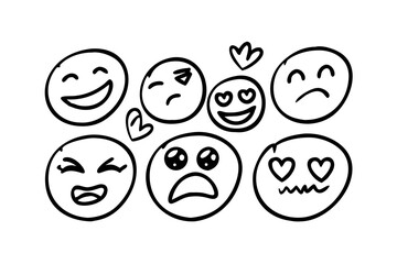 Black Hand Drawn Doodle Emoji Collection black and white