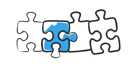 Fototapeta premium Blue puzzle piece missing from black puzzle jigsaw