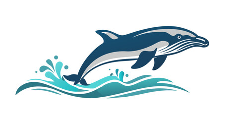 Blue whale breaching stylized vector on white background