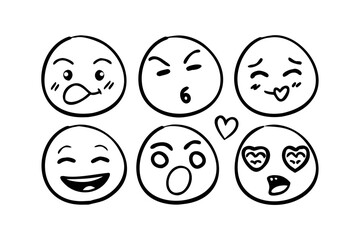 Cartoon Doodle Emoji Faces Vector Set Hand Drawn 3