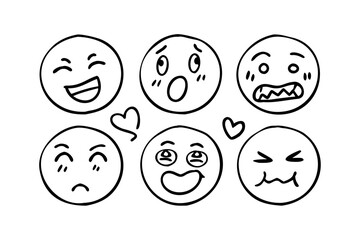 Cartoon Doodle Emoji Faces Vector Set Hand Drawn