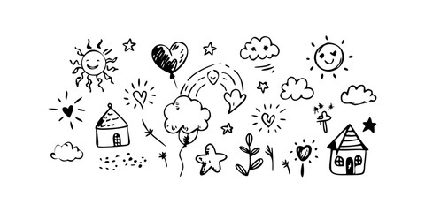 Cartoon Doodle Icons with Transparent Background graphic