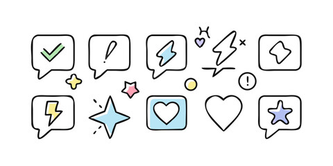 Collection of hand-drawn icons with pastel colors vector