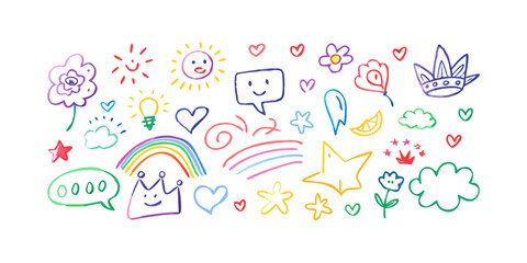 Colorful doodle elements with childlike sketch style