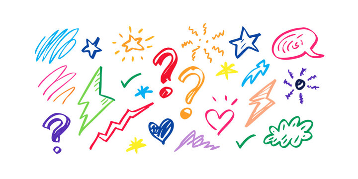 Colorful Hand Drawn Doodle Elements on White Background 7