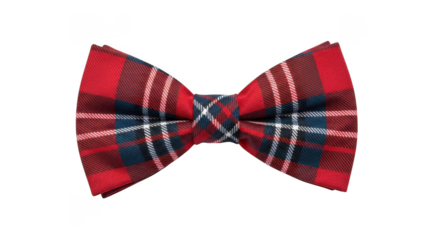 Red tartan plaid bow tie isolated on transparent background