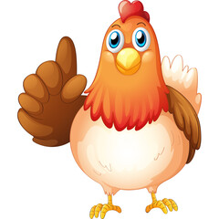 Cartoon Chicken Giving Thumbs Up Gesture And Showing One Finger With Transparent Background