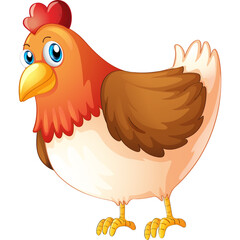 Cartoon Chicken Isolated on Transparent Background Farm Bird Realistic Illustration with Orange Red Plumage and Yellow Beak Blue Eyes and Feet