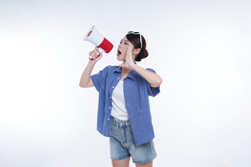 young asian girl with megaphone