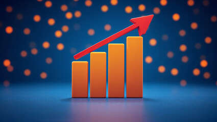 Bar Graph Red Arrow Upward Growth Orange Bars Blue Background Business Success Finance Data Analysis Technology Trend Modern Generative AI