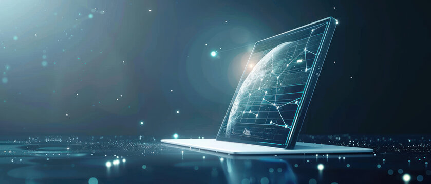Futuristic digital tablet displaying global data network
 - Powered by Adobe