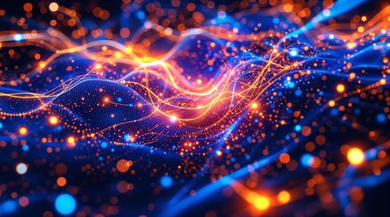 Stunning abstract network of glowing blue and orange lights for hi tech backgrounds