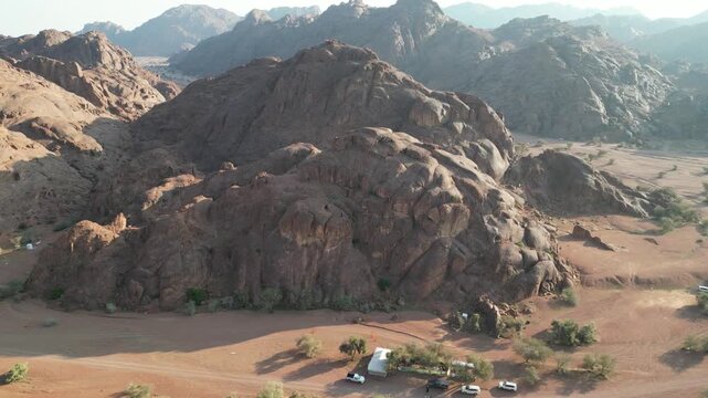 Aerial Drone View of the Rugged Aja Mountains Landscape near Ha'il, Saudi Arabia