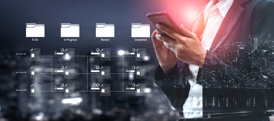 Task workflow system showing document progress through stages. Task tracking improves productivity, ensures visibility, task tracking supports planning, and task tracking manages status. Vouch