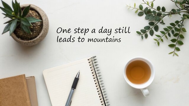 Journal and Pen with Tea Arranged on a White Table - Powered by Adobe