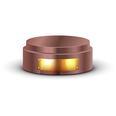 Circular Bronze Podium With Golden Nameplate On A White Background With Soft Shadow