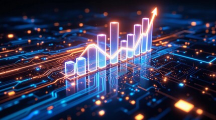 Stunning digital data analytics chart showing financial growth and upward trend success
