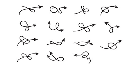 Vector many different twisted single line arrow element set